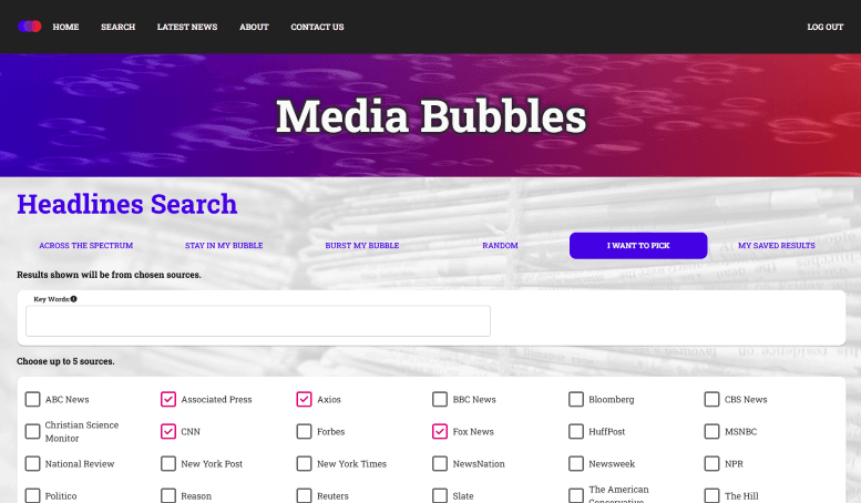 Media Bubbles search form